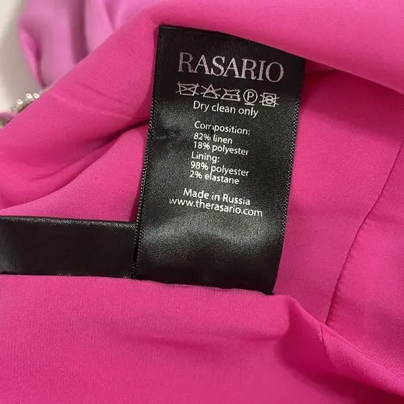 RASARIO Bow Embellished Draped Off the Shoulder Pink Linen Mini Dress Size 2 - Picture 13 of 13